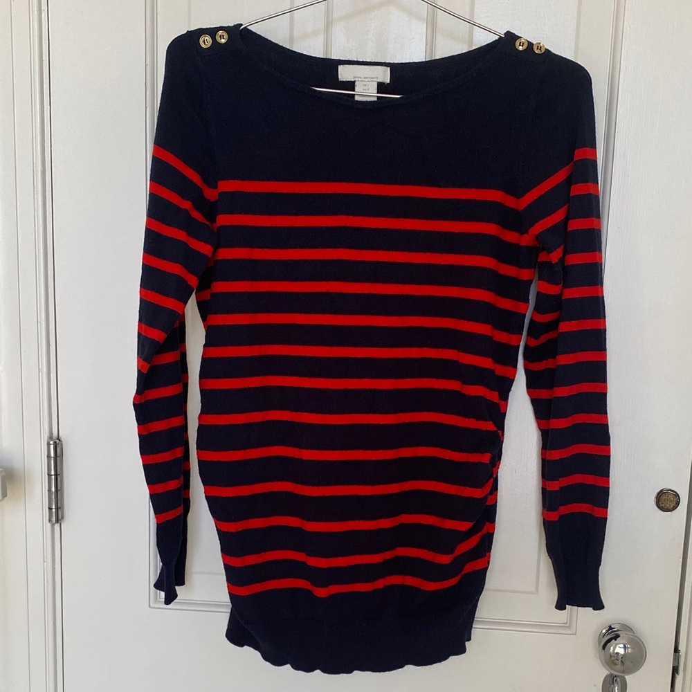 H&M Blue and Red Striped Crew Neck Maternity Sweater